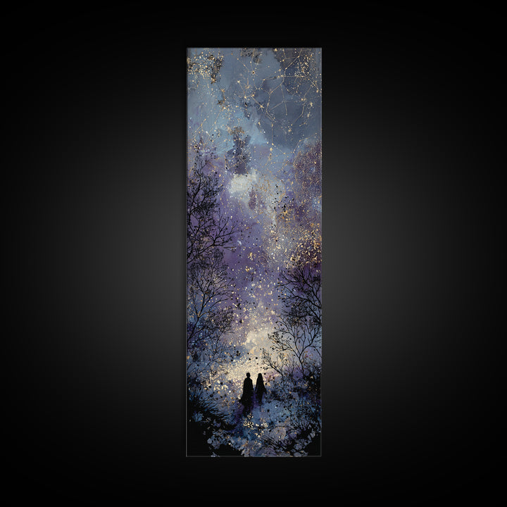 Couple Silhouette Beneath Moonlit Trees Canvas Print, Wedding Art, Custom Wedding Gift, Living Room Decor, Fine Art, Romance, WED-1x3-89