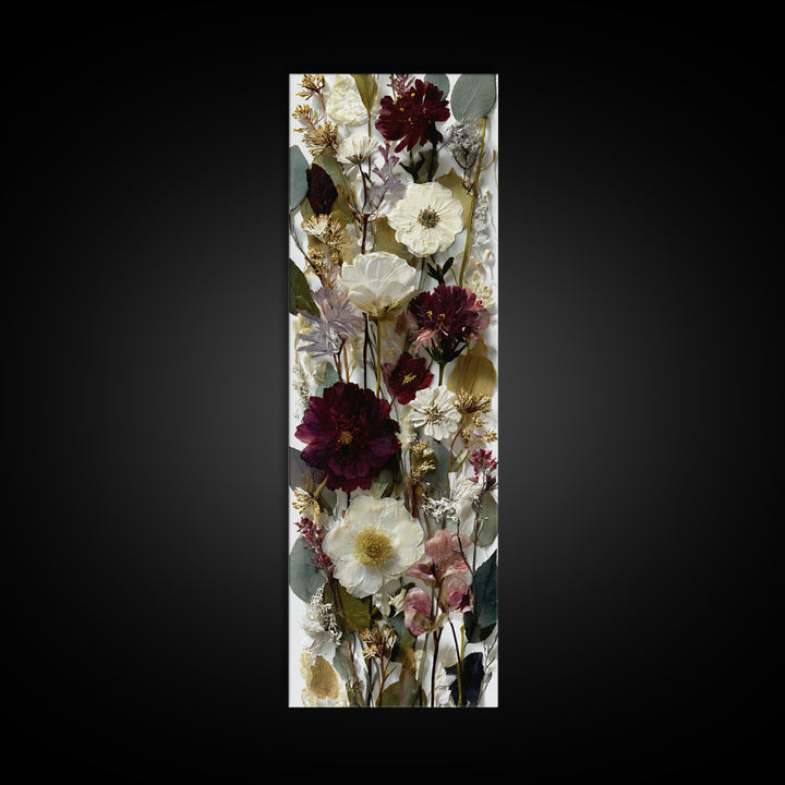 Pressed Flowers from a Wedding Bouquet Framed Canvas Print, Wedding Art, Wedding Decor, Living Room Decor, Fine Art, Romance, WED-1x3-92