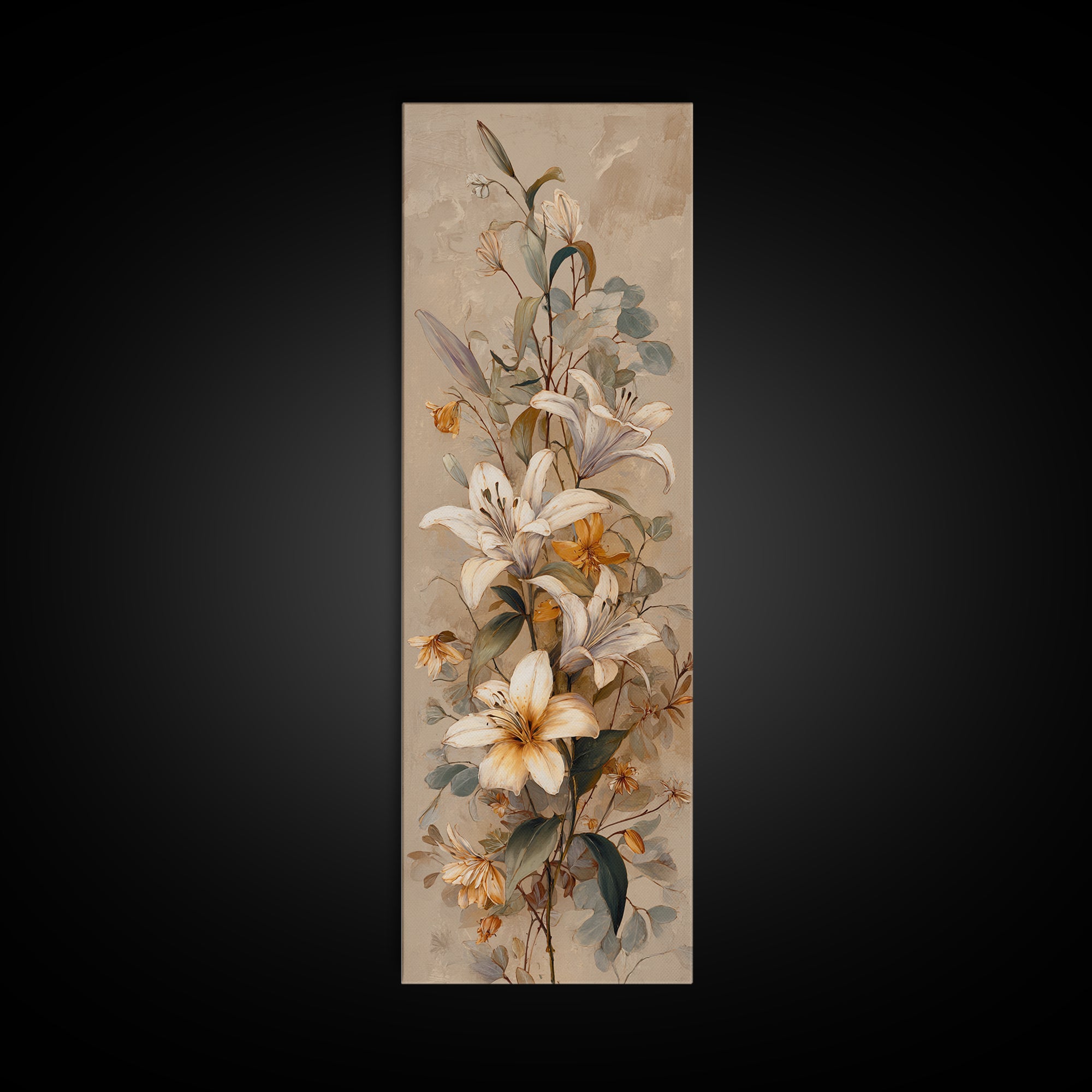 White Lilies and Eucalyptus Arrangement Canvas Print, Wedding Art, Fine Art Print, Living Room Decor, Fine Art, Romance, WED-1x3-93