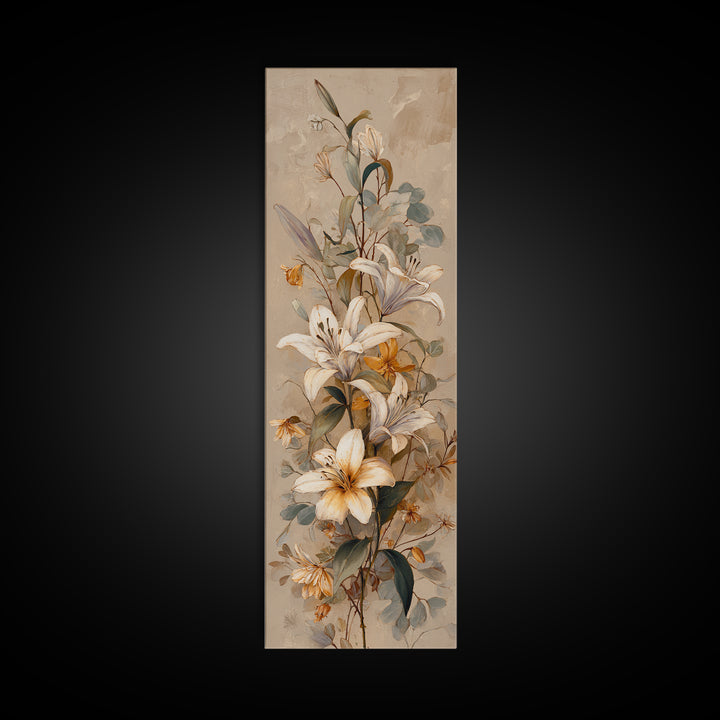 White Lilies and Eucalyptus Arrangement Canvas Print, Wedding Art, Fine Art Print, Living Room Decor, Fine Art, Romance, WED-1x3-93