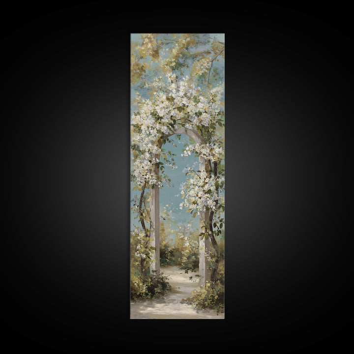 Romantic Garden Arch Covered Canvas Print, Wedding Art, Wedding Poster, Living Room Decor, Watercolor Art, Romance, WED-1x3-94