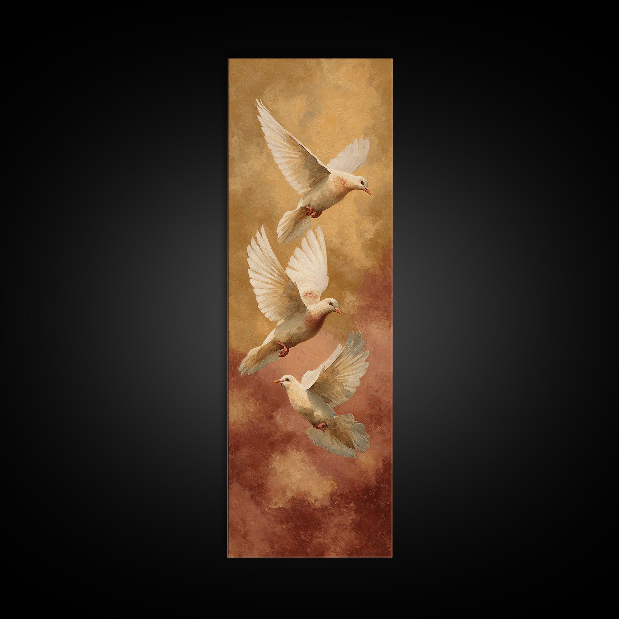 Doves Flying Through Soft Golden Light Canvas Print, Wedding Art, Jewish Art, Living Room Decor, Romance, Personalized Wedding, WED-1x3-95