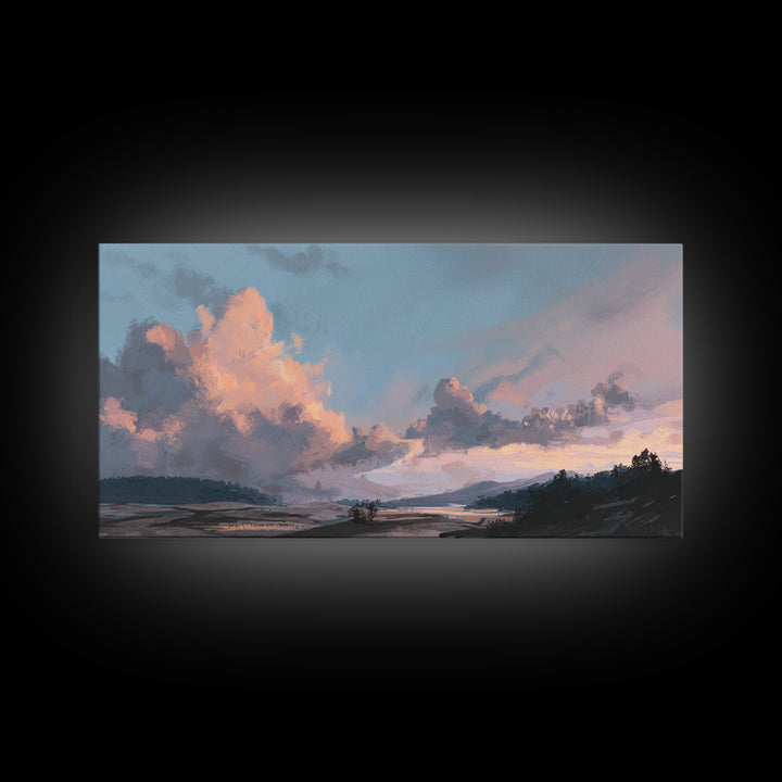 Blush Cloudscape with Dreamy Atmosphere Framed Canvas Print, Wedding Art, Wedding Decoration, Living Room Decor, Romance, WED-2x1-11