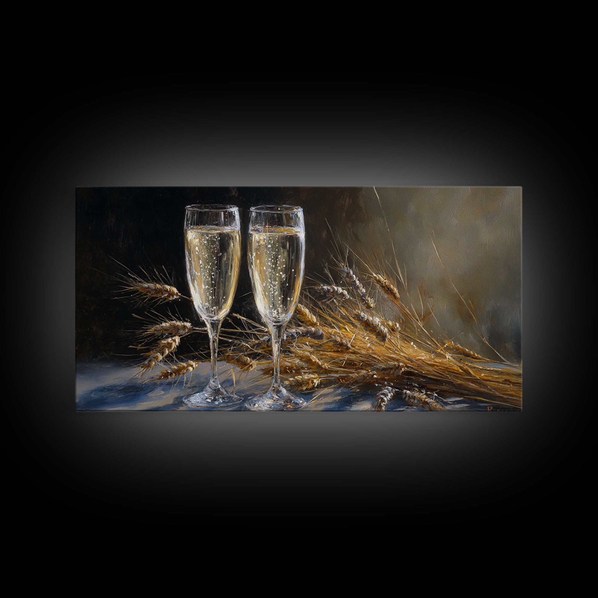 Champagne Glasses with Delicate Sparkle Canvas Print, Wedding Art, Wall Decor, Living Room Decor, Abstract Art, Romance, WED-2x1-2