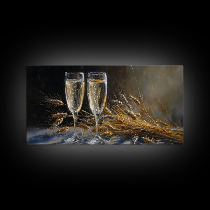 Champagne Glasses with Delicate Sparkle Canvas Print, Wedding Art, Wall Decor, Living Room Decor, Abstract Art, Romance, WED-2x1-2
