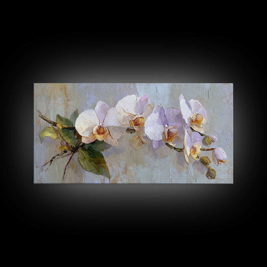 White Orchid and Gold Ribbon Composition Framed Canvas Print, Wedding Art, Modern Decor, Living Room Decor, Fine Art, Romance, WED-2x1-20