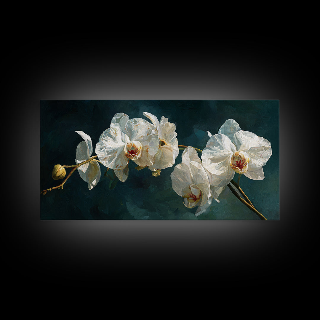 White Orchid and Gold Ribbon Composition Canvas Print, Wedding Art, Room Decor, Living Room Decor, Abstract Art, Romance, WED-2x1-44
