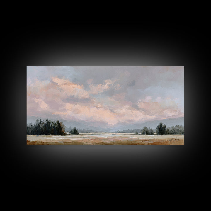Blush Cloudscape with Dreamy Atmosphere Framed Canvas Print, Wedding Art, Downloadable Art, Living Room Decor, Watercolor Art, WED-2x1-59