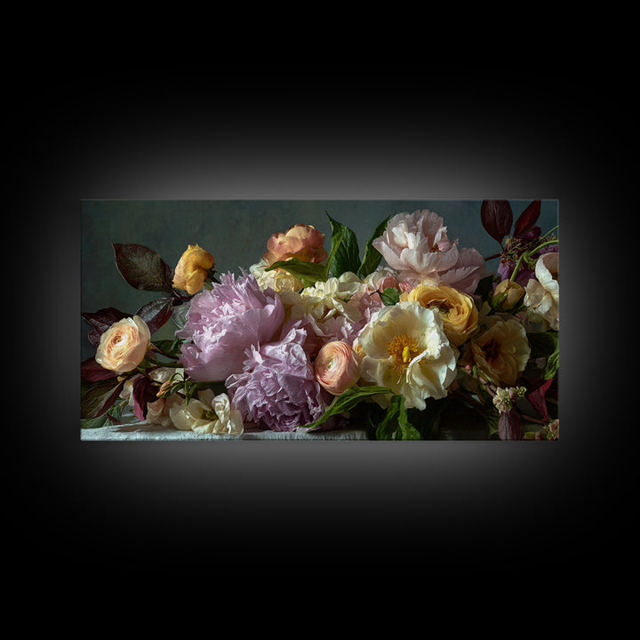 Peony and Ranunculus Bouquet Canvas Print, Wedding Art, Wedding Guest Book, Living Room Decor, Romance, Rustic Wedding, WED-2x1-64