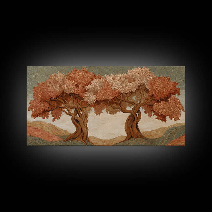 Two Intertwined Trees as Symbolic Artwork Framed Canvas Print, Wedding Art, Wedding Dress, Living Room Decor, Fine Art, Romance, WED-2x1-91