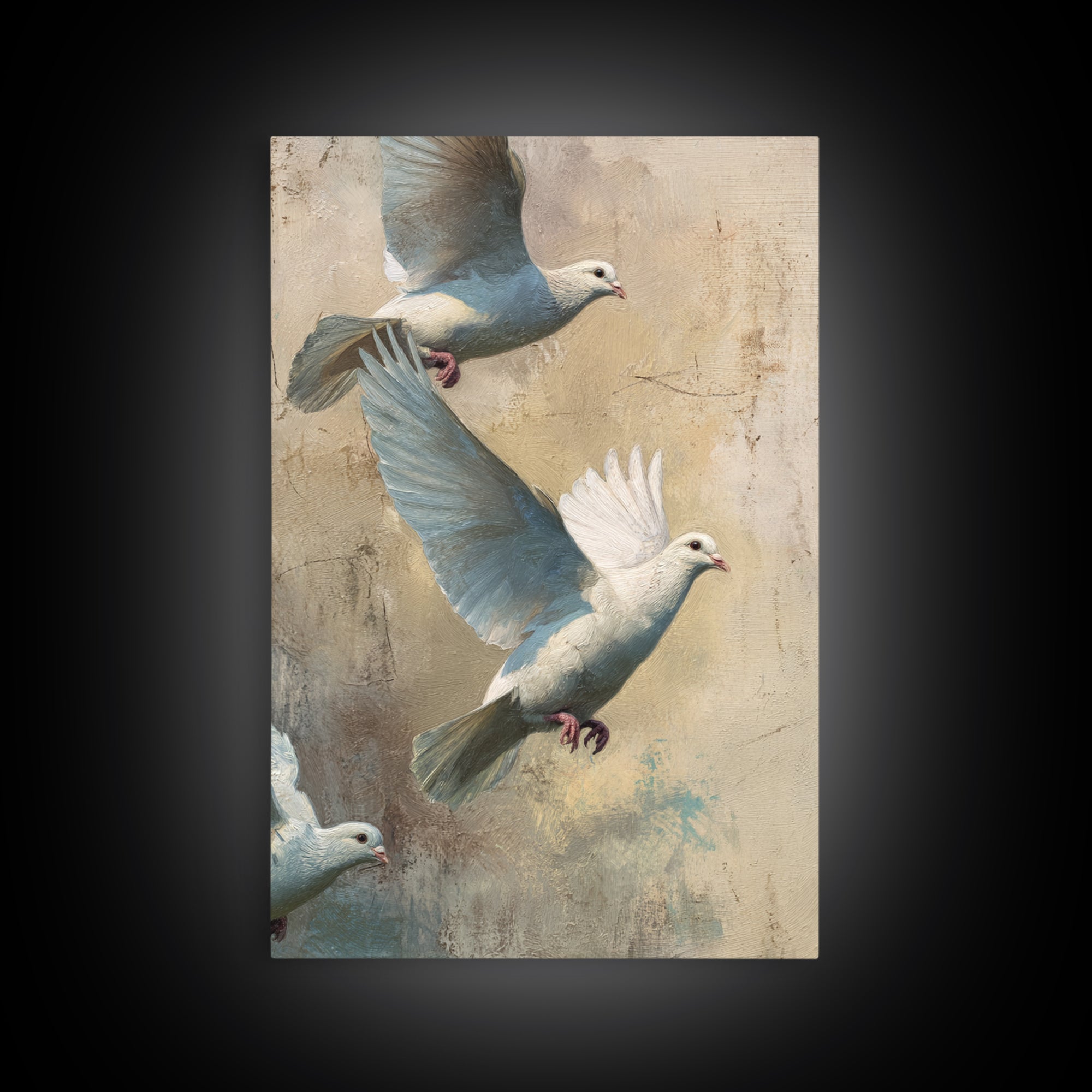 Doves Flying Through Soft Golden Light Framed Canvas Print, Wedding Art, Bride and Groom, Living Room Decor, Fine Art, Romance, WED-2x3-19
