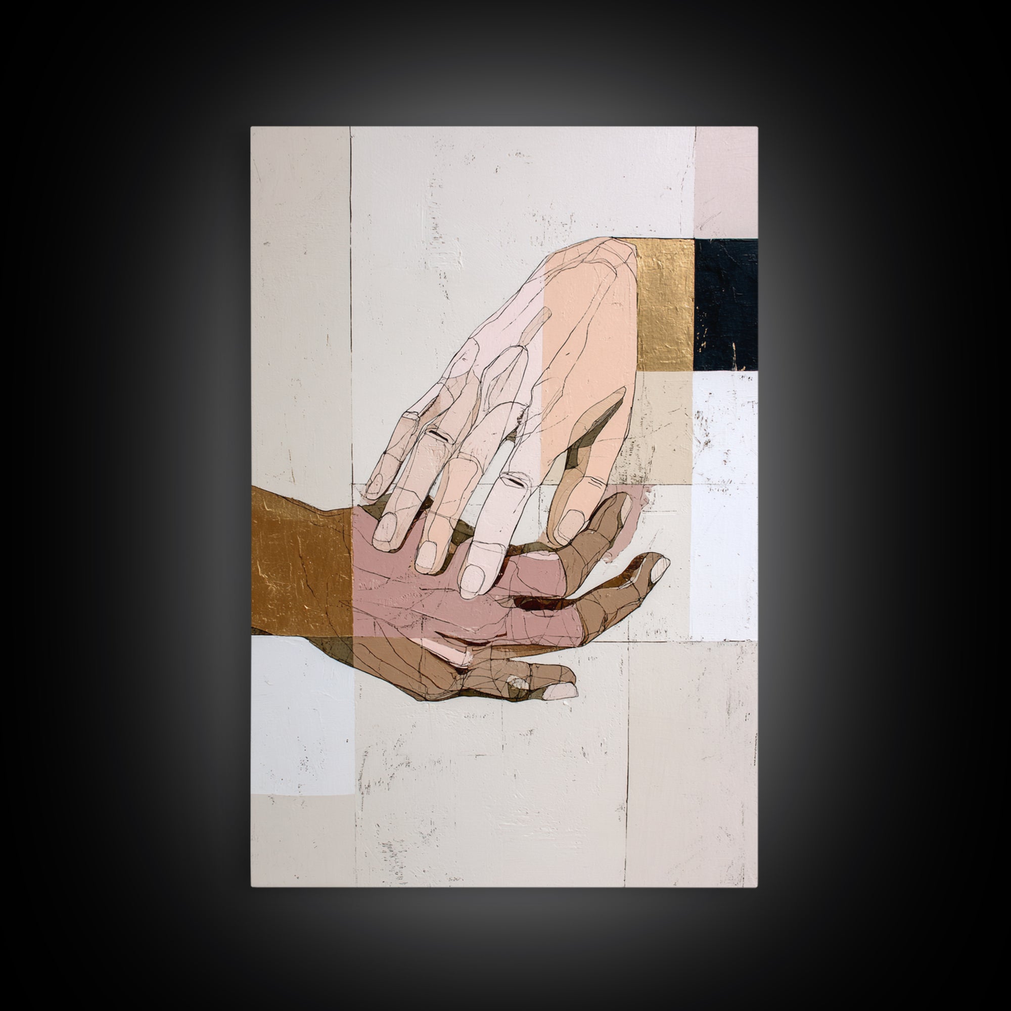 Hands Nearly Touching Framed Canvas Print, Wedding Art, Jewish Art, Living Room Decor, Abstract Art, Romance, WED-2x3-24