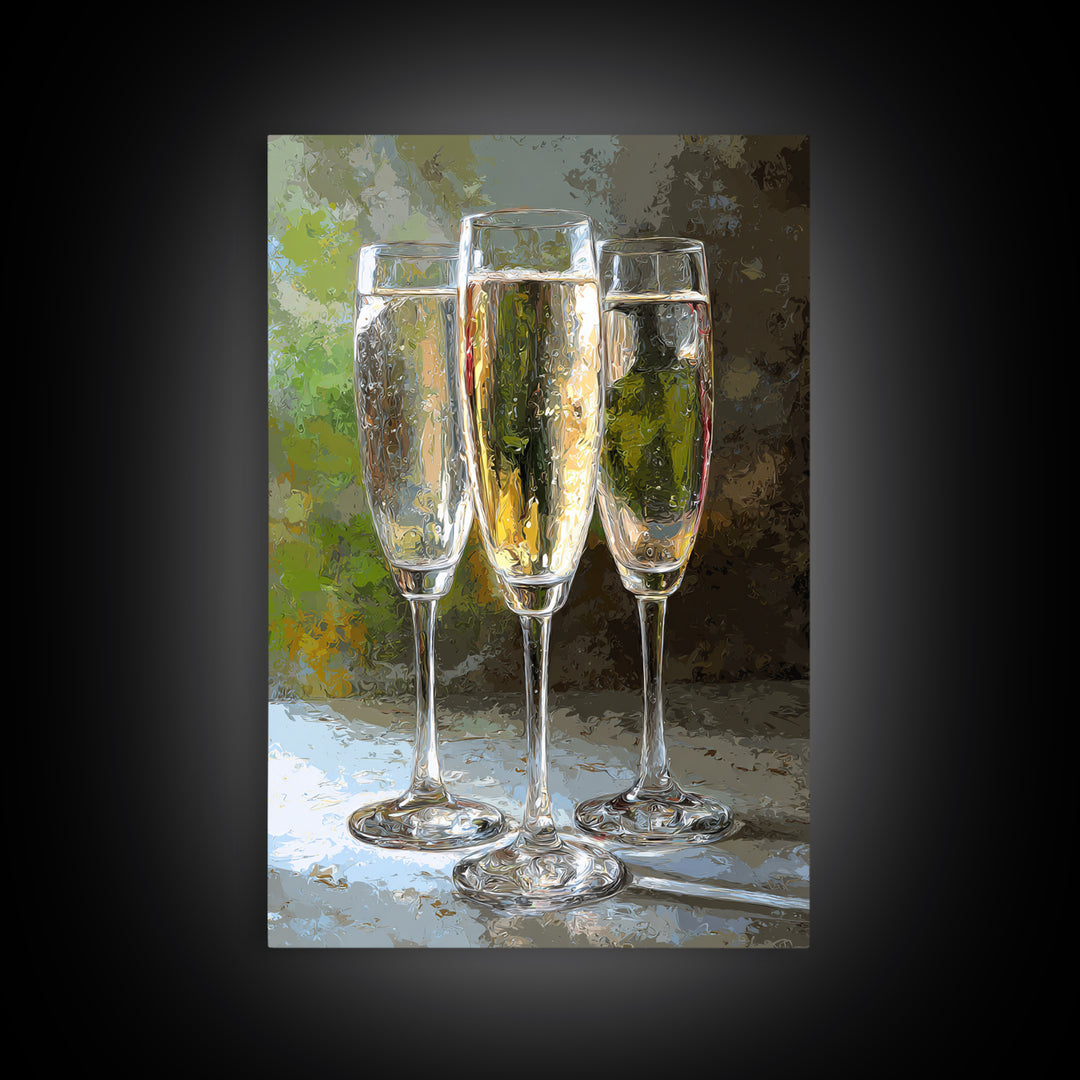 Champagne Glasses with Delicate Sparkle Framed Canvas Print, Wedding Art, Luxury Decor, Living Room Decor, Fine Art, Romance, WED-2x3-38