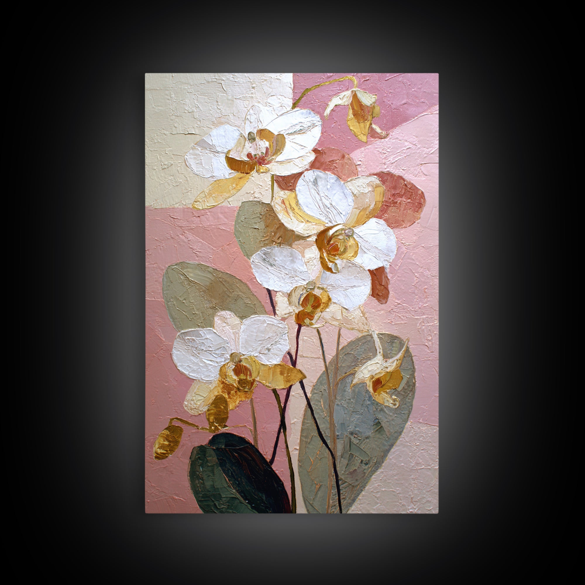 White Orchid and Gold Ribbon Composition Framed Canvas Print, Wedding Art, Wedding Reception, Living Room Decor, Abstract Art, WED-2x3-56