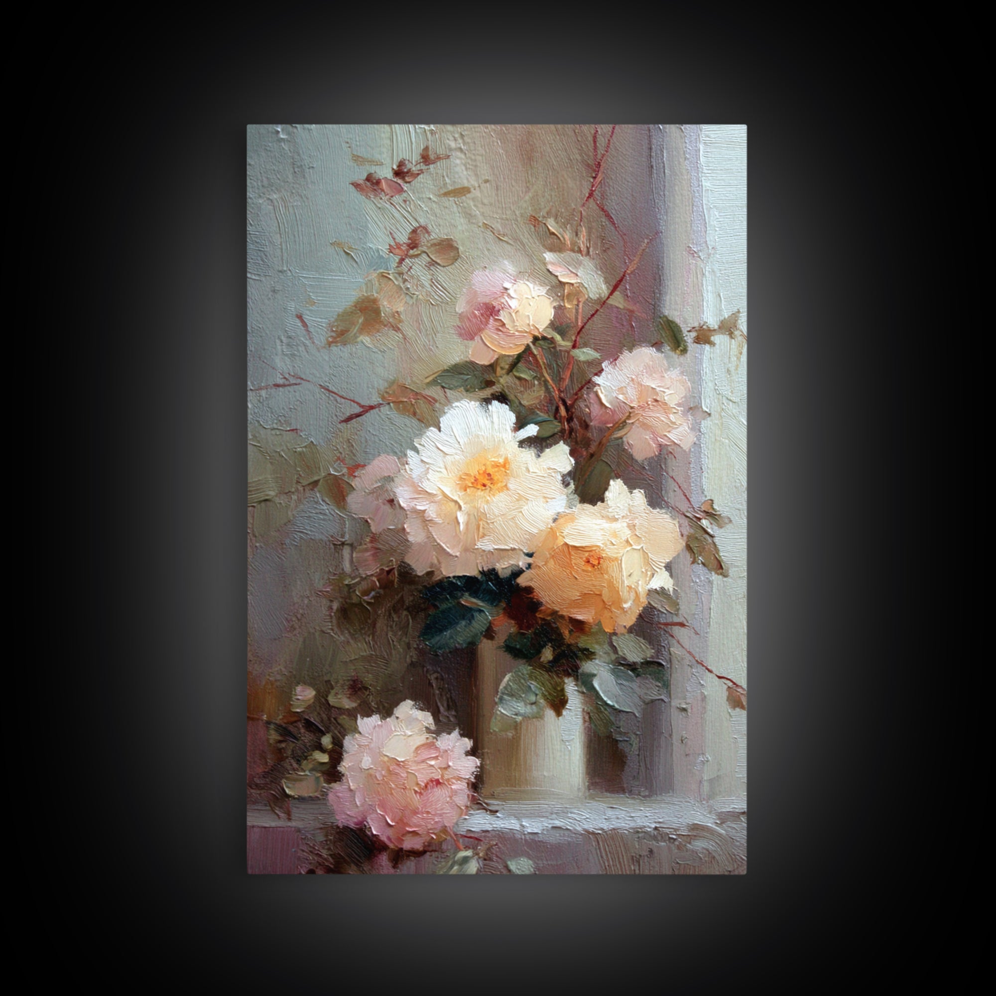 Romantic Candle and Floral Still Life Framed Canvas Print, Wedding Art, Gallery Decor, Living Room Decor, Oil Painting, Romance, WED-2x3-6