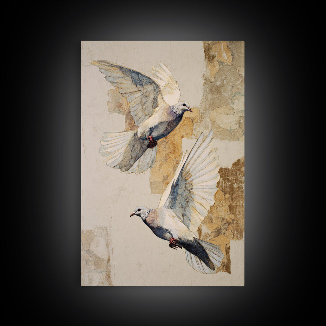 Doves Flying Through Soft Golden Light Canvas Print, Wedding Art, Art Print, Living Room Decor, Romance, Downloadable Art, WED-2x3-91