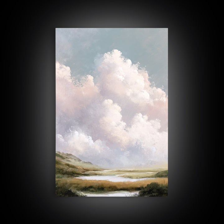 Blush Cloudscape with Dreamy Atmosphere Canvas Print, Wedding Art, Wedding Guest Book, Living Room Decor, Oil Painting, Romance, WED-2x3-95