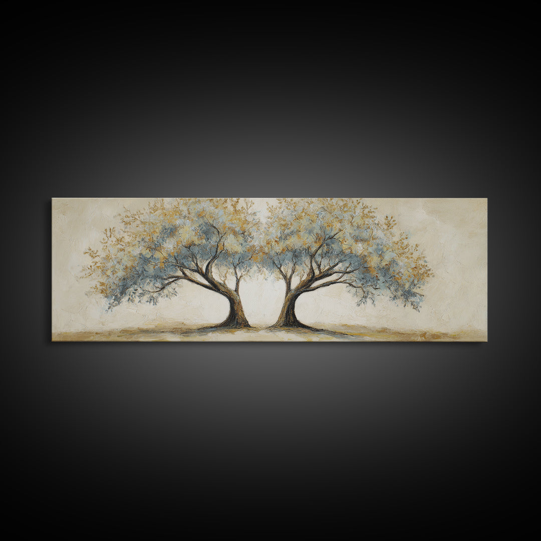 Two Intertwined Trees as Symbolic Artwork Framed Canvas Print, Wedding Art, Custom Wedding, Living Room Decor, Romance, WED-3x1-15