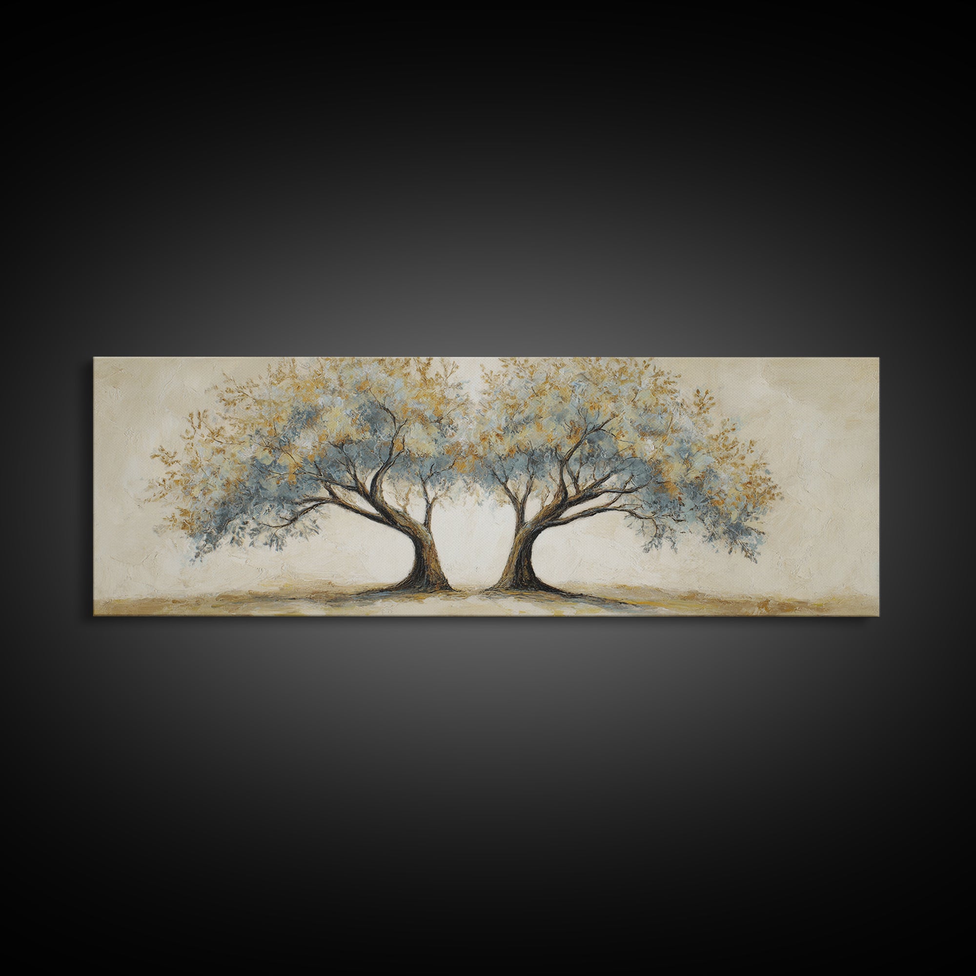 Two Intertwined Trees as Symbolic Artwork Framed Canvas Print, Wedding Art, Custom Wedding, Living Room Decor, Romance, WED-3x1-15