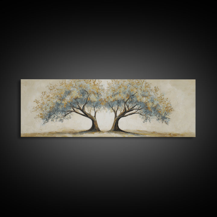 Two Intertwined Trees as Symbolic Artwork Framed Canvas Print, Wedding Art, Custom Wedding, Living Room Decor, Romance, WED-3x1-15