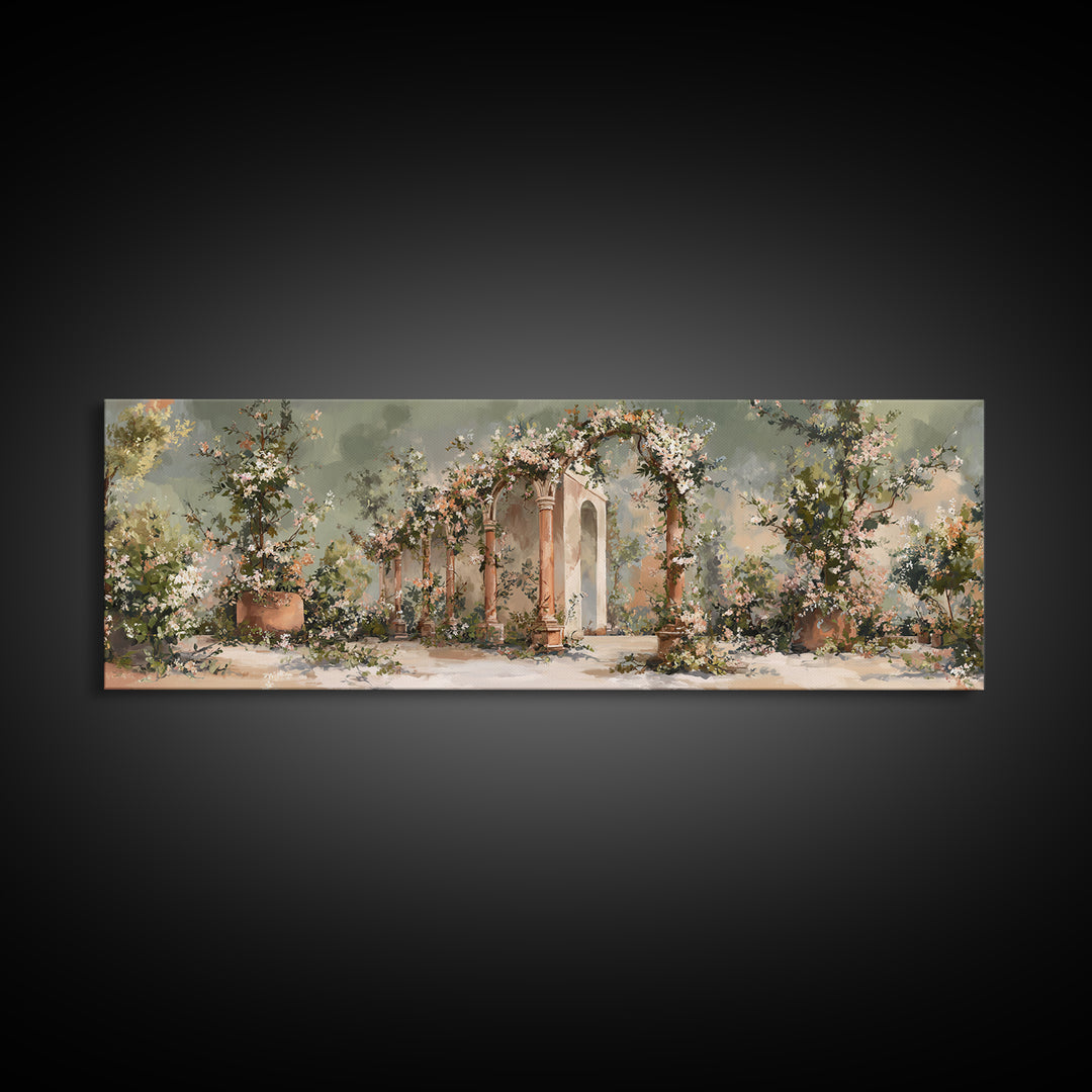 Romantic Garden Arch Covered Canvas Print, Wedding Art, Wedding Guest Book, Living Room Decor, Romance, Rustic Wedding, WED-3x1-26