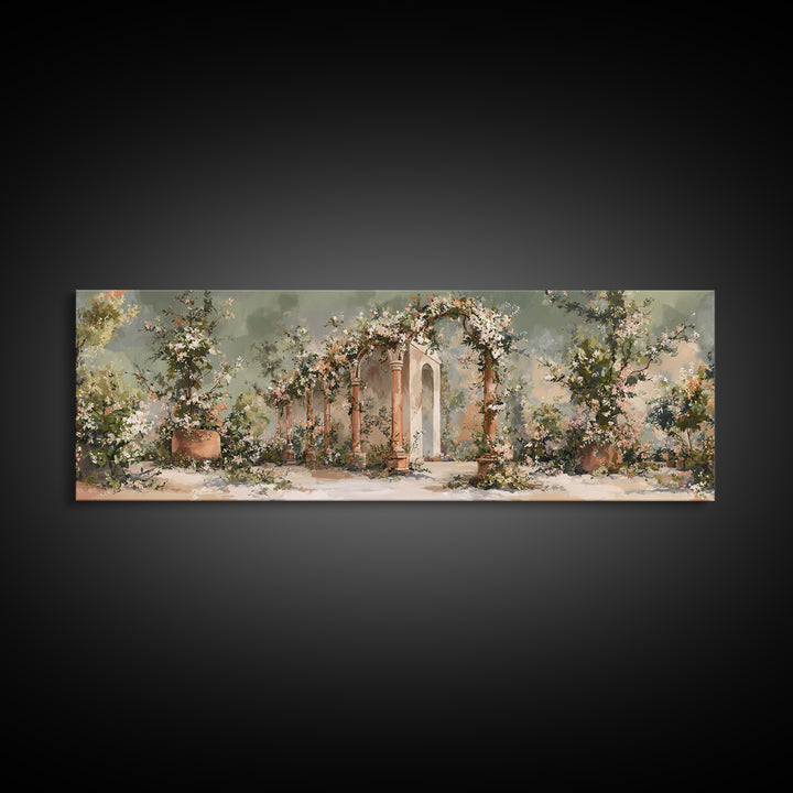 Romantic Garden Arch Covered Canvas Print, Wedding Art, Wedding Guest Book, Living Room Decor, Romance, Rustic Wedding, WED-3x1-26