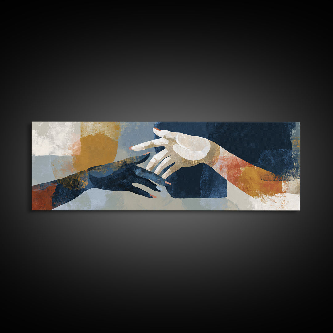 Hands Nearly Touching Framed Canvas Print, Wedding Art, Personalized Wedding, Living Room Decor, Abstract Art, Romance, WED-3x1-32