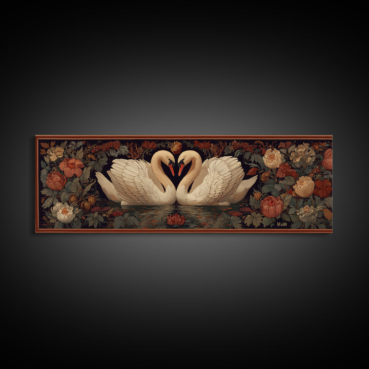 Two Swans Forming a Heart on Dark Canvas Print, Wedding Art, Printable Art, Living Room Decor, Fine Art, Romance, Beach Wedding, WED-3x1-42