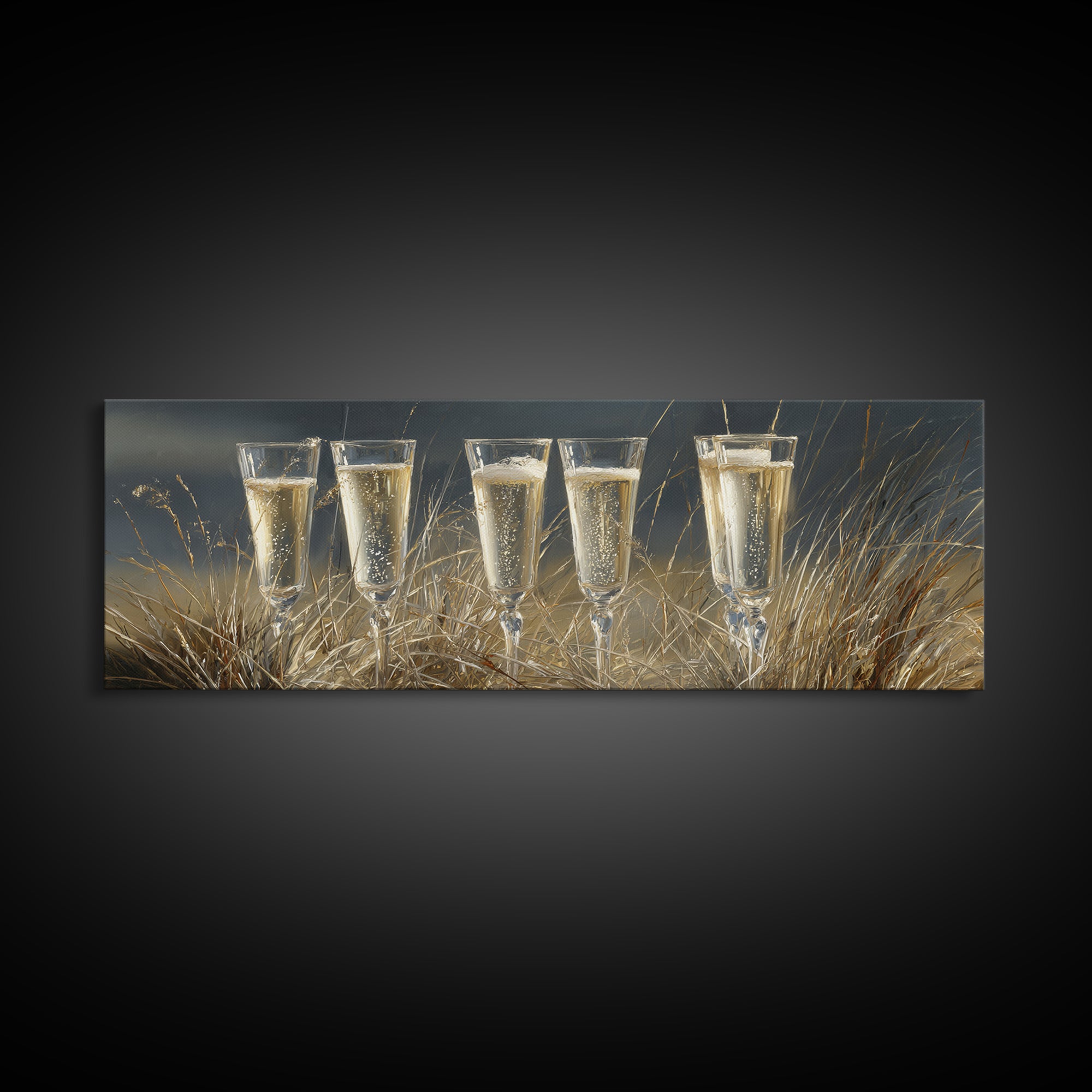 Champagne Glasses with Delicate Sparkle Canvas Print, Wedding Art, Custom Painting, Living Room Decor, Fine Art, Romance, WED-3x1-46