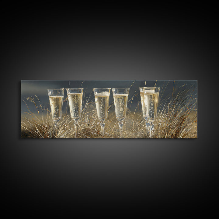 Champagne Glasses with Delicate Sparkle Canvas Print, Wedding Art, Custom Painting, Living Room Decor, Fine Art, Romance, WED-3x1-46