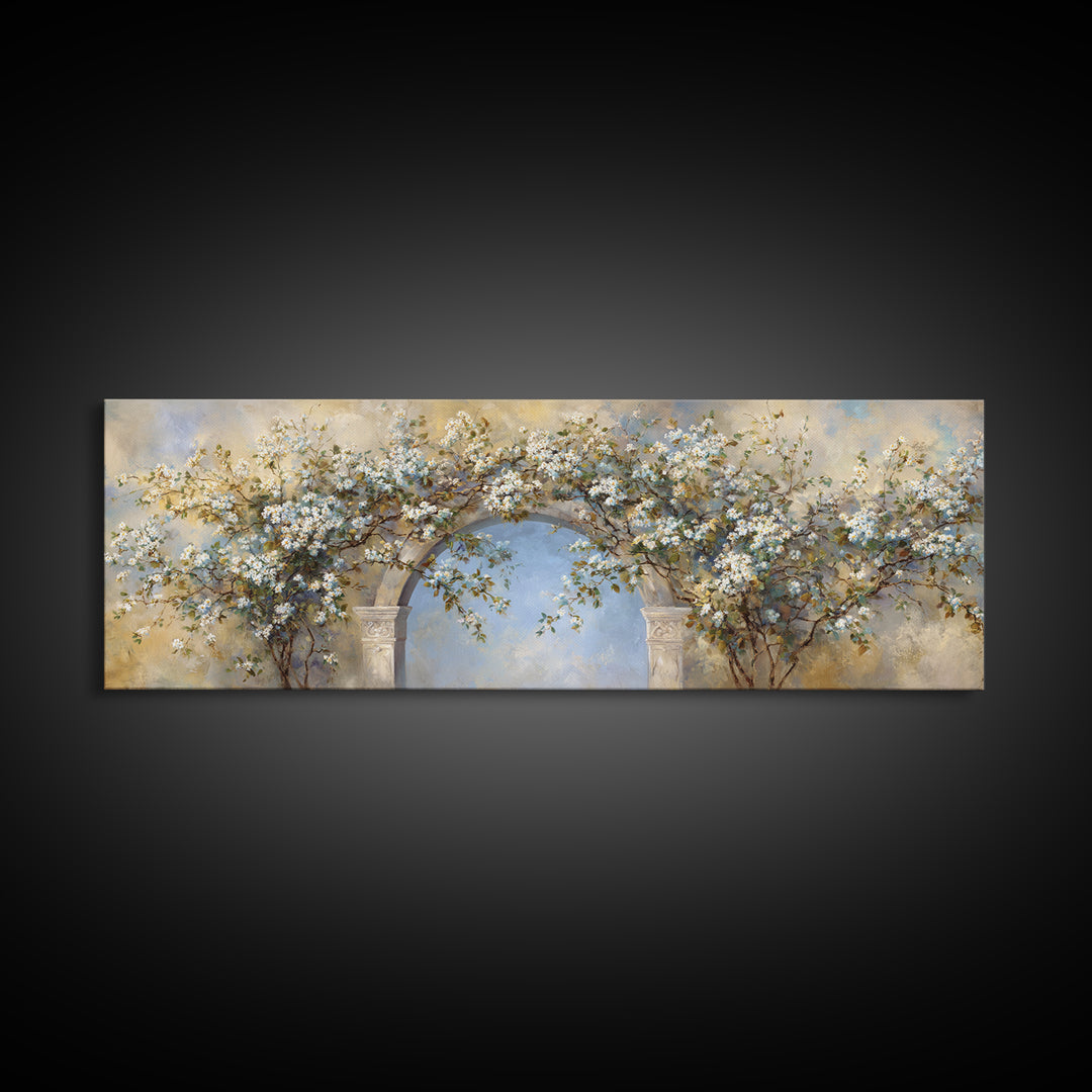 Romantic Garden Arch Covered Canvas Print, Wedding Art, Wedding Guest Book, Living Room Decor, Romance, Rustic Wedding, WED-3x1-50