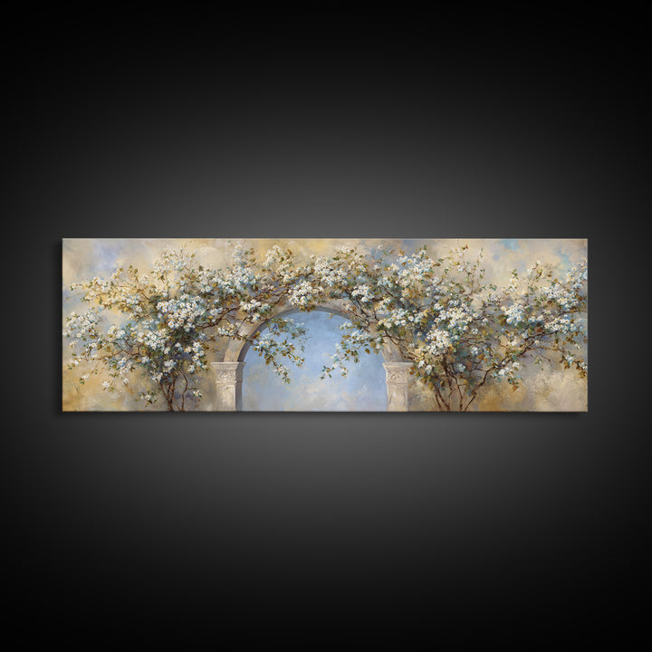 Romantic Garden Arch Covered Canvas Print, Wedding Art, Wedding Guest Book, Living Room Decor, Romance, Rustic Wedding, WED-3x1-50