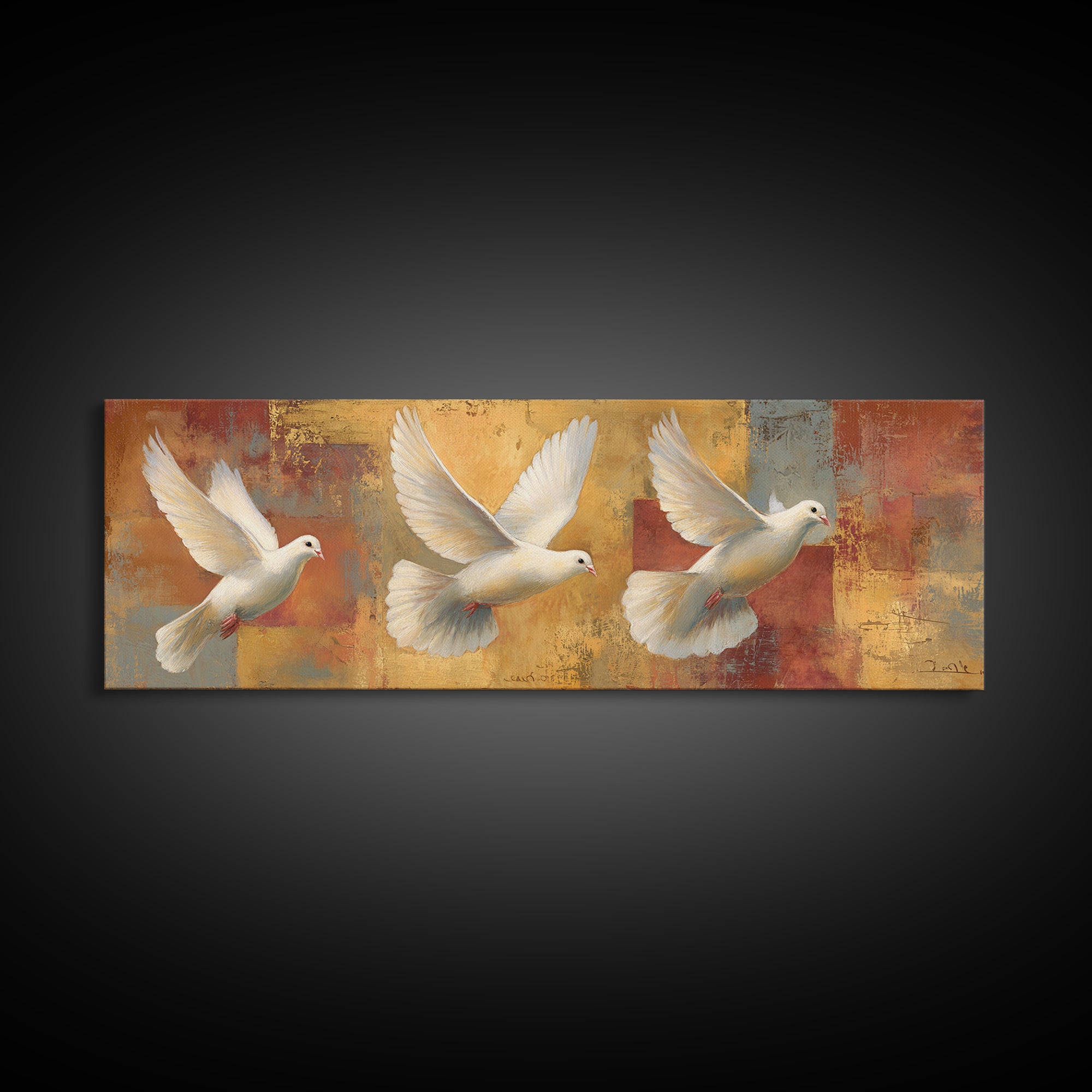 Doves Flying Through Soft Golden Light Framed Canvas Print, Wedding Art, Art, Living Room Decor, Romance, Custom Wedding Gift, WED-3x1-51