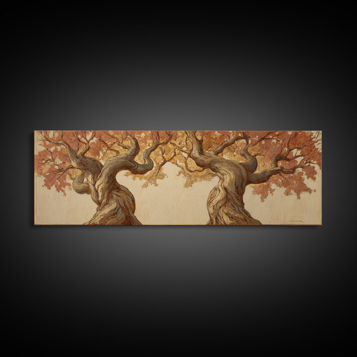 Two Intertwined Trees as Symbolic Artwork Framed Canvas Print, Wedding Art, Statement Artwork, Living Room Decor, Romance, WED-3x1-63