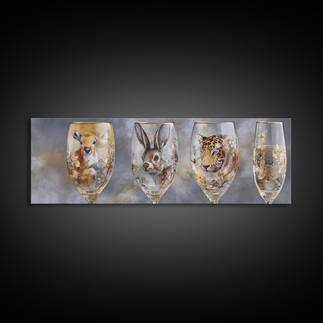 Champagne Glasses with Delicate Sparkle Canvas Print, Wedding Art, Neutral Decor, Living Room Decor, Oil Painting, Romance, WED-3x1-70