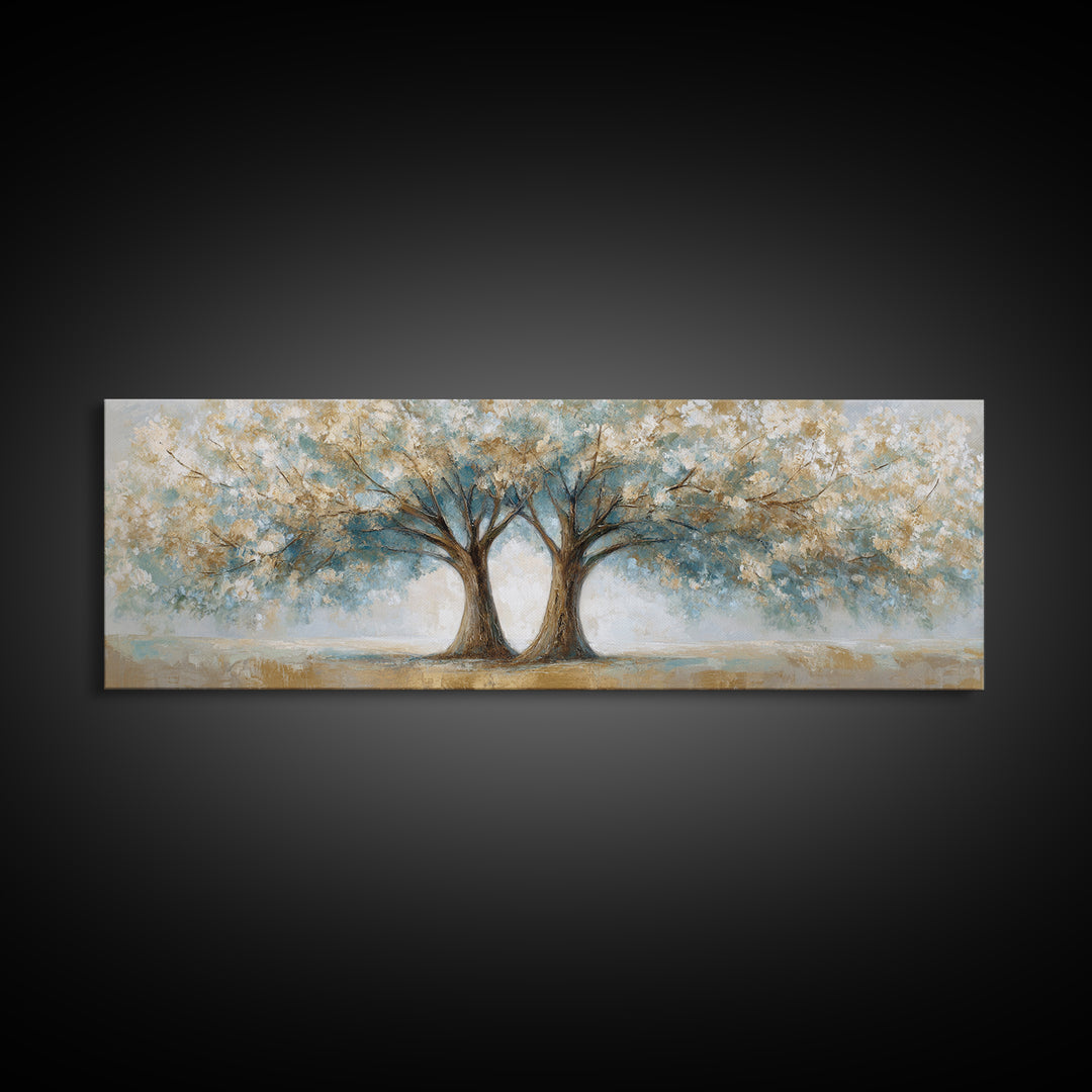 Two Intertwined Trees as Symbolic Artwork Framed Canvas Print, Wedding Art, Wedding Dress, Living Room Decor, Fine Art, Romance, WED-3x1-87