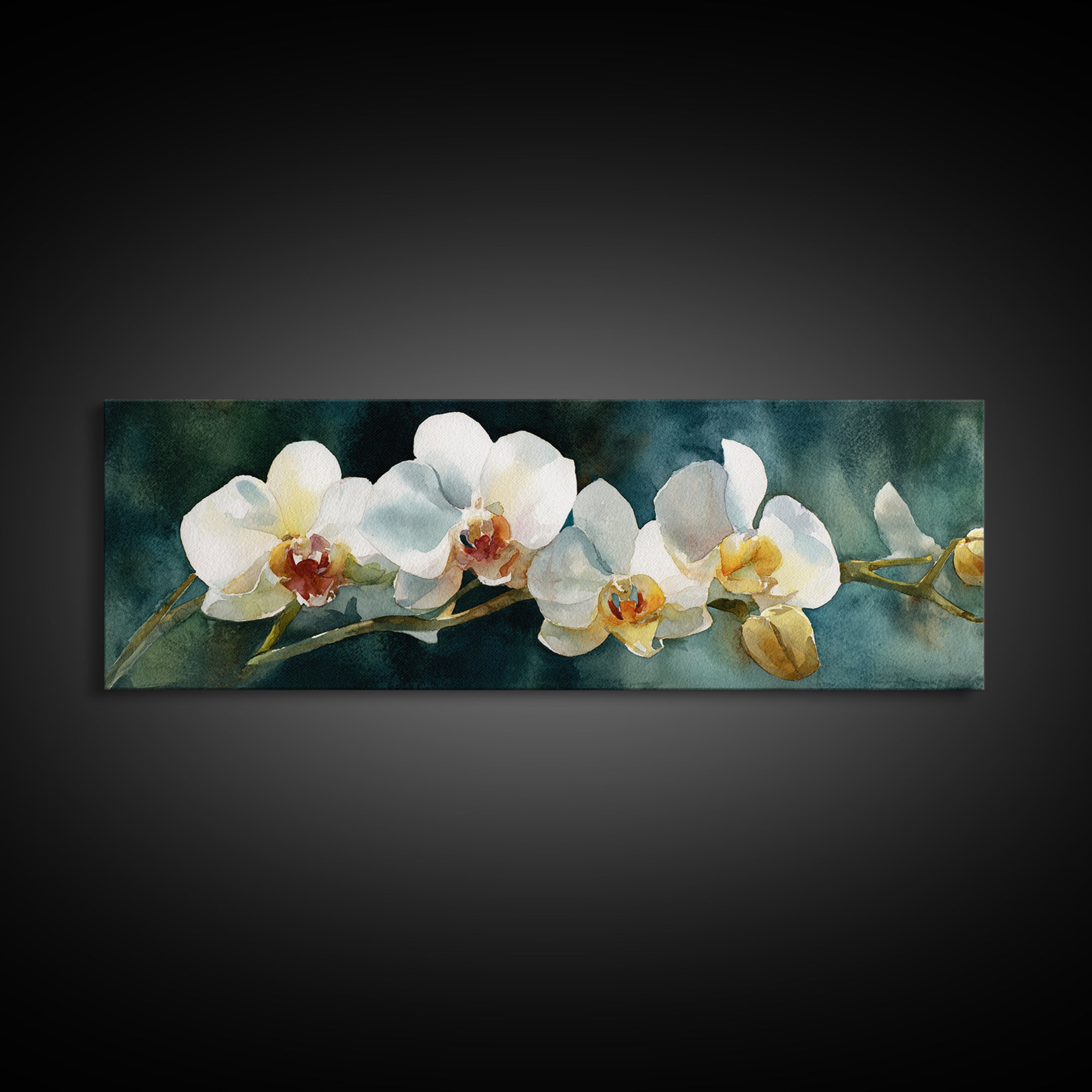 White Orchid and Gold Ribbon Composition Canvas Print, Wedding Art, Textured Painting, Living Room Decor, Oil Painting, Romance, WED-3x1-88