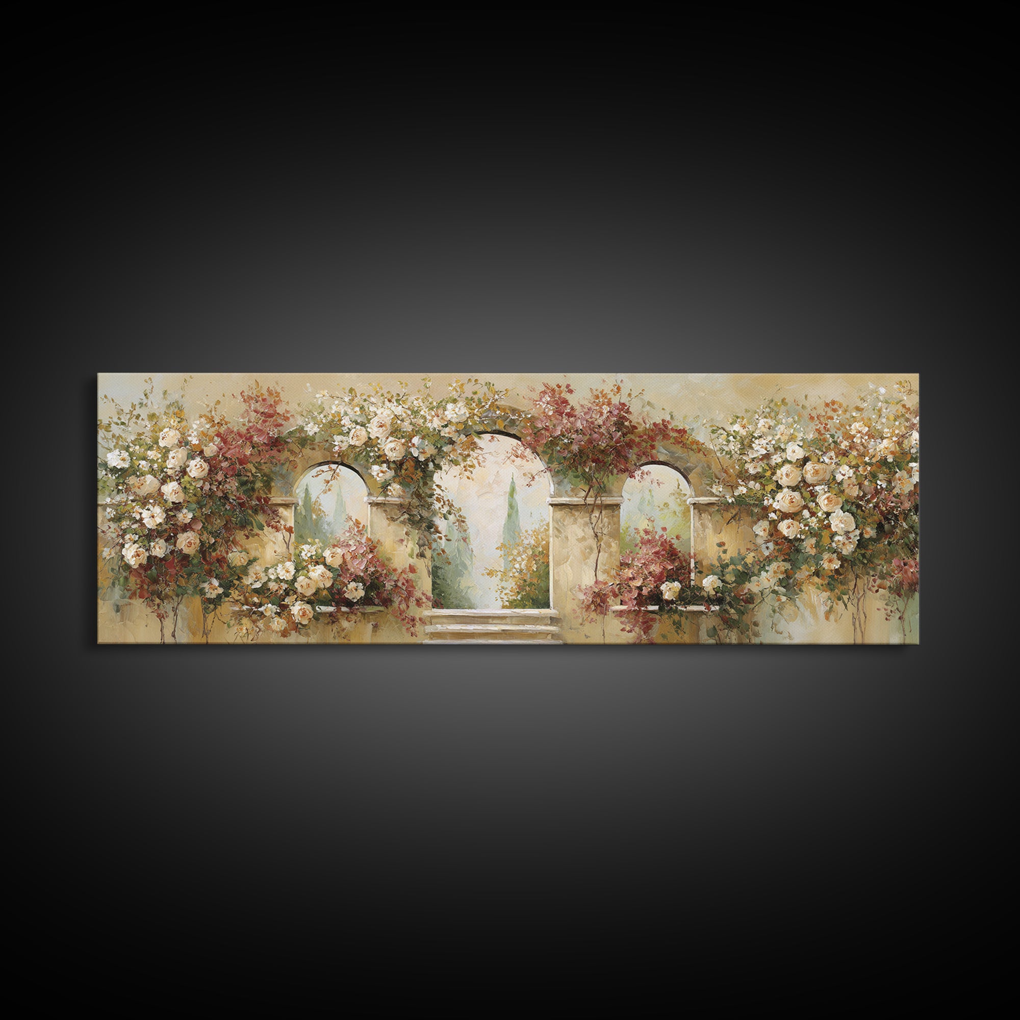 Romantic Garden Arch Covered Canvas Print, Wedding Art, Downloadable Art, Living Room Decor, Oil Painting, Romance, WED-3x1-98