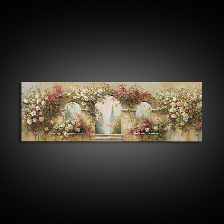 Romantic Garden Arch Covered Canvas Print, Wedding Art, Downloadable Art, Living Room Decor, Oil Painting, Romance, WED-3x1-98