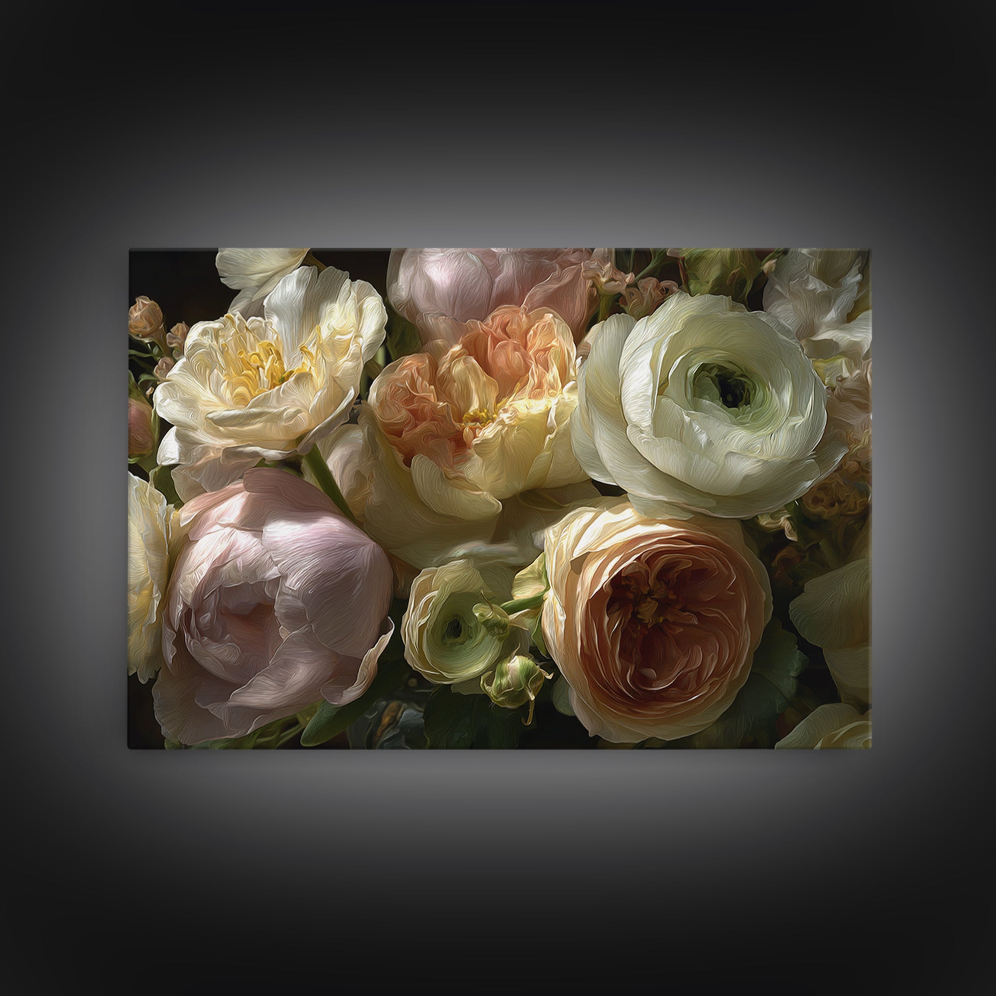 Peony and Ranunculus Bouquet Framed Canvas Print, Wedding Art, Wedding Guest Book, Living Room Decor, Fine Art, Romance, WED-3x2-24