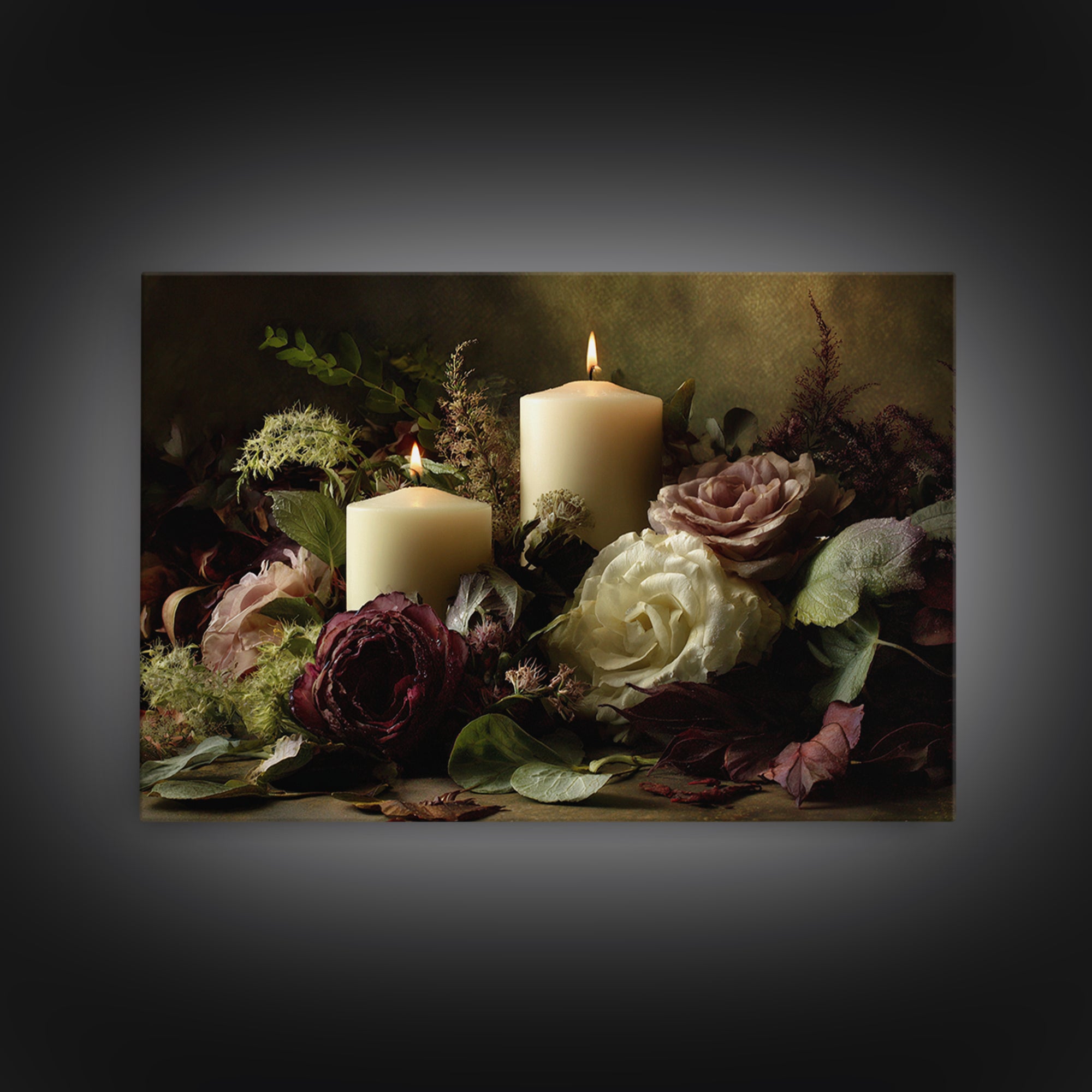 Romantic Candle and Floral Still Life Canvas Print, Wedding Art, Custom Portrait, Living Room Decor, Fine Art, Romance, WED-3x2-26