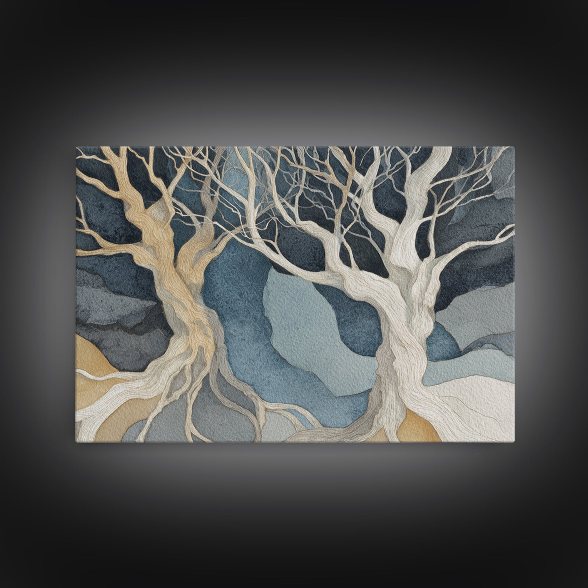 Two Intertwined Trees as Symbolic Artwork Framed Canvas Print, Wedding Art, Wedding Decor, Living Room Decor, Fine Art, Romance, WED-3x2-27