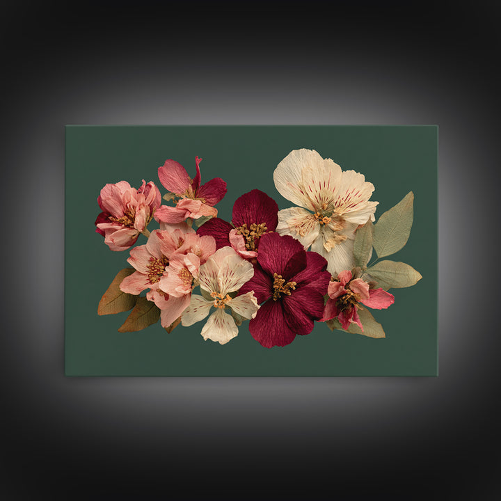 Pressed Flowers from a Wedding Bouquet Framed Canvas Print, Wedding Art, Framed Art, Living Room Decor, Watercolor Art, Romance, WED-3x2-36