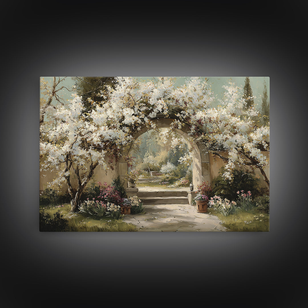 Romantic Garden Arch Covered Canvas Print, Wedding Art, Wedding Sign, Living Room Decor, Watercolor Art, Romance, WED-3x2-38