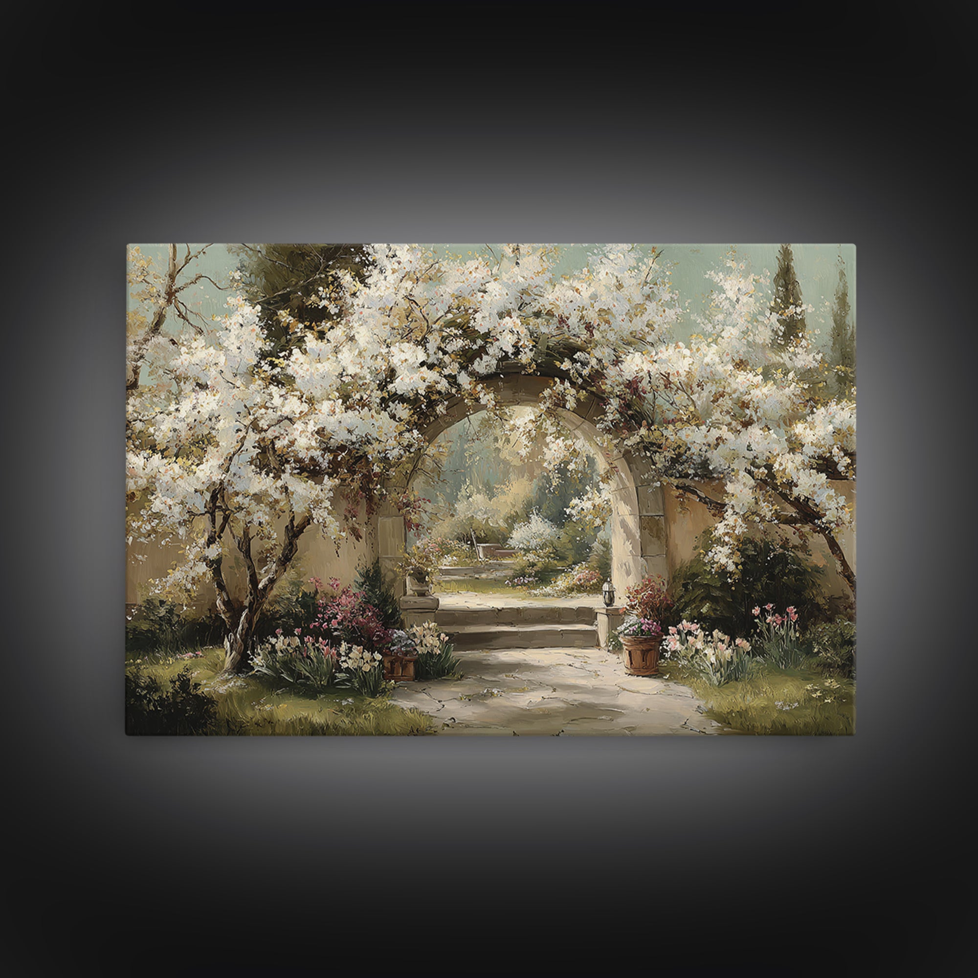 Romantic Garden Arch Covered Canvas Print, Wedding Art, Wedding Sign, Living Room Decor, Watercolor Art, Romance, WED-3x2-38