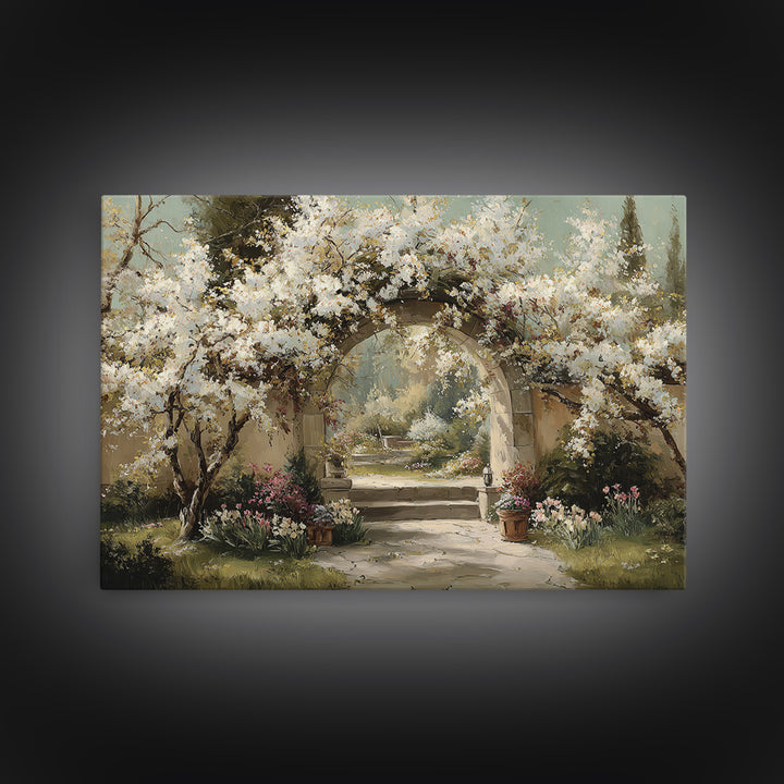 Romantic Garden Arch Covered Canvas Print, Wedding Art, Wedding Sign, Living Room Decor, Watercolor Art, Romance, WED-3x2-38