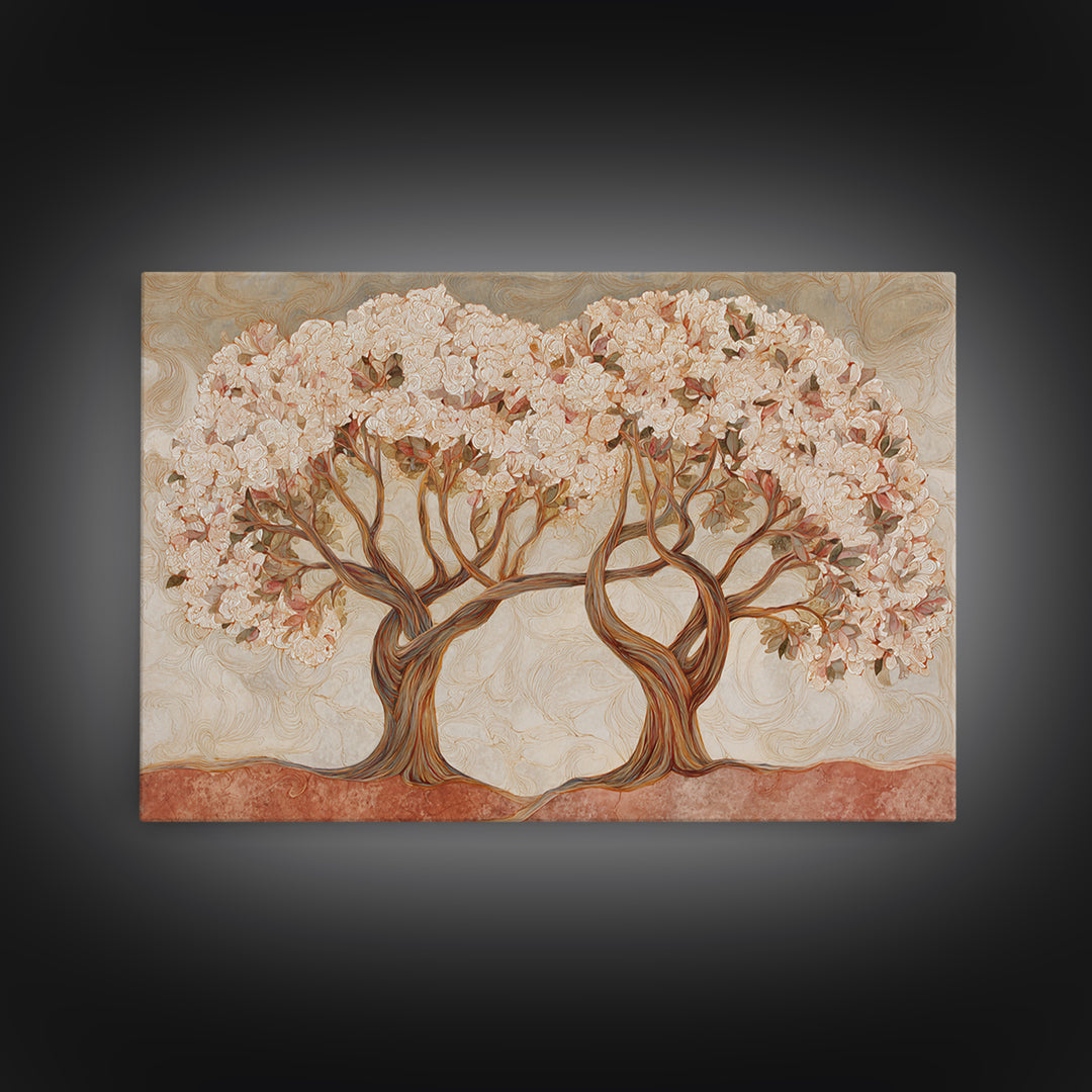 Two Intertwined Trees as Symbolic Artwork Canvas Print, Wedding Art, Wedding Guestbook, Living Room Decor, Fine Art, Romance, WED-3x2-51