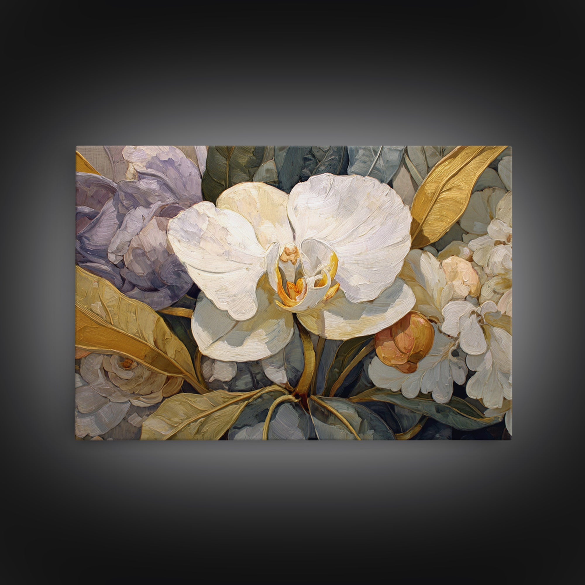 White Orchid and Gold Ribbon Composition Canvas Print, Wedding Art, Wedding Sign, Living Room Decor, Abstract Art, Romance, WED-3x2-52