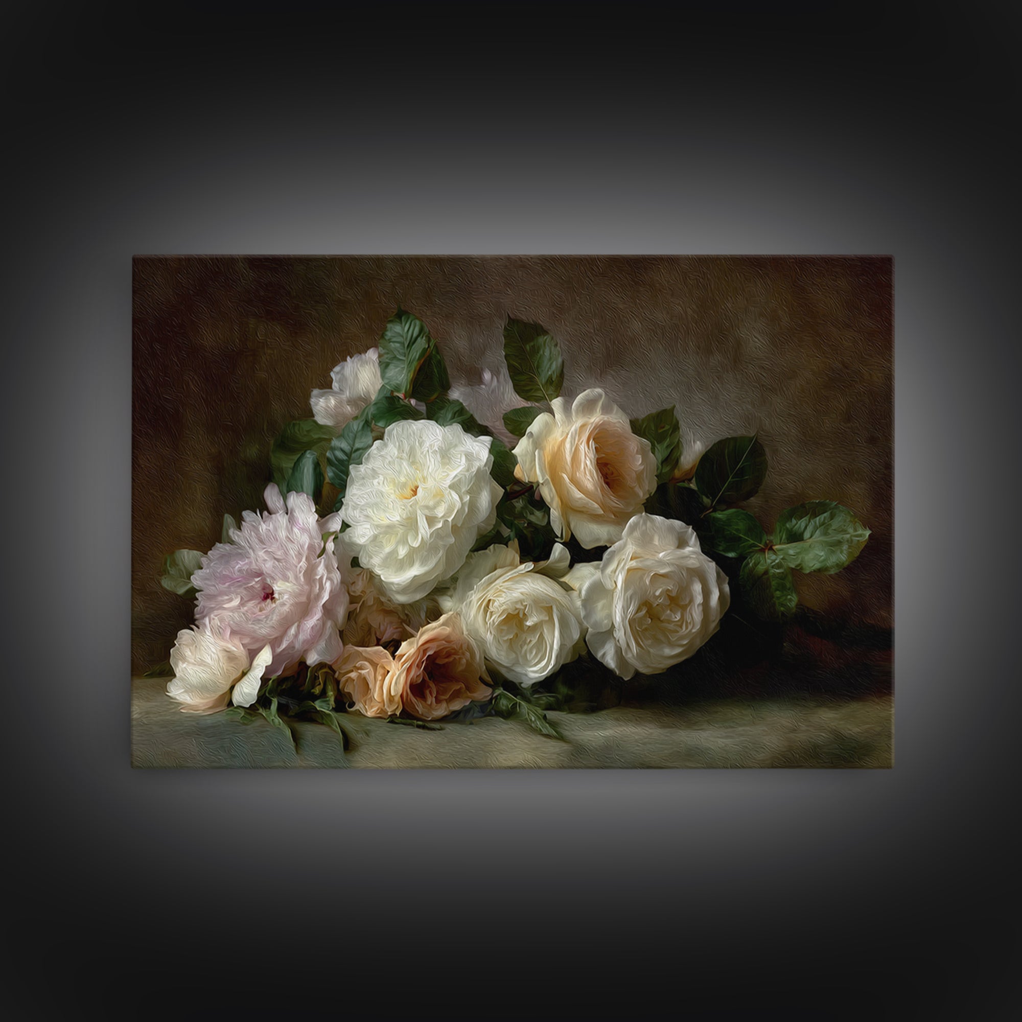 Romantic Bouquet of White Roses and Peonies Canvas Print, Wedding Art, Downloadable Art, Living Room Decor, Fine Art, Romance, WED-3x2-53