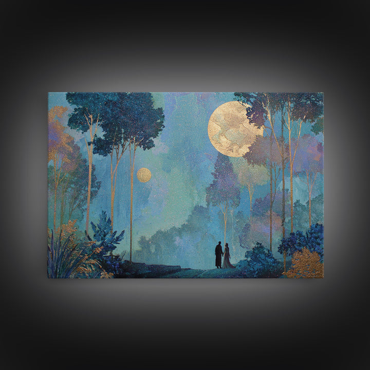 Couple Silhouette Beneath Moonlit Trees Canvas Print, Wedding Art, Custom Wedding Gift, Living Room Decor, Fine Art, Romance, WED-3x2-57